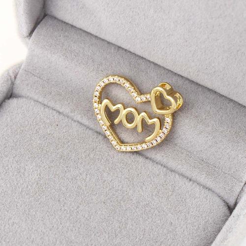 Cubic Zirconia Micro Pave Brass Pendant, Heart, gold color plated, DIY & micro pave cubic zirconia, multi-colored, nickel, lead & cadmium free, 22.50x19x4.30mm, Sold By PC