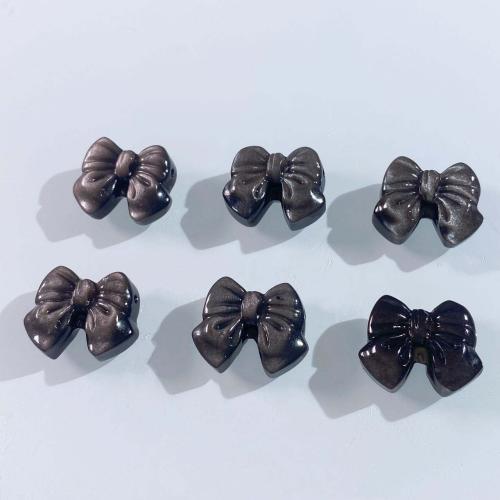 Perles bijoux en pierres gemmes, Argent-Obsidienne, Noeud papillon, DIY, noire, 17x20mm, Vendu par PC