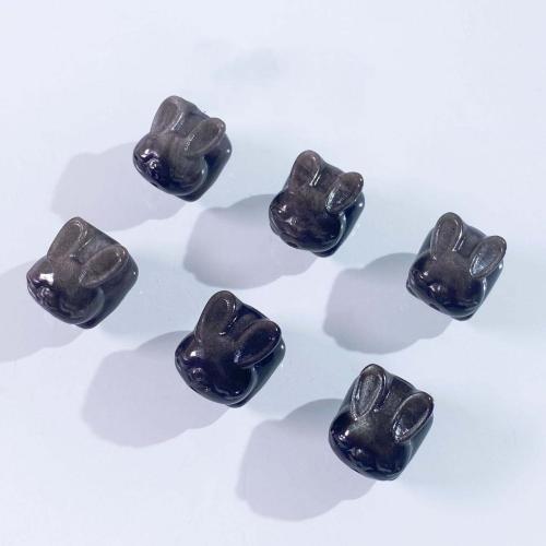 Perles bijoux en pierres gemmes, Argent-Obsidienne, lapin, DIY, noire, 17mm, Vendu par PC