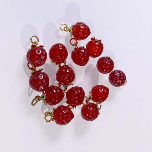 Red Agate Μενταγιόν, με Ορείχαλκος, Φράουλα, DIY, κόκκινος, 14x16mm, Sold Με PC