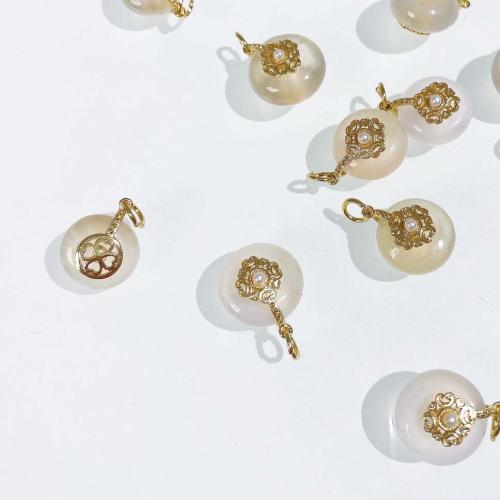 Bijoux pendentifs agate, avec laiton, DIY, blanc, 12mm, Vendu par PC