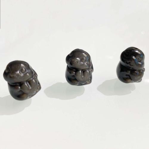 Grânulos de gemstone jóias, Prata+Obsidiana, Coelho, DIY, preto, 14x18mm, vendido por PC