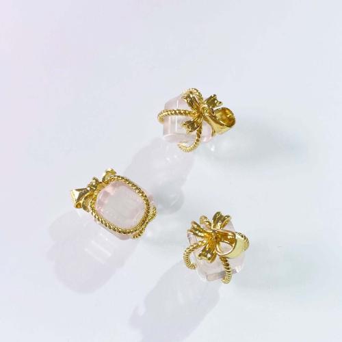 Quartz Gemstone Pendants, Rose Quartz, with Brass, gift shape, DIY, pink, 10mm, Sold By PC