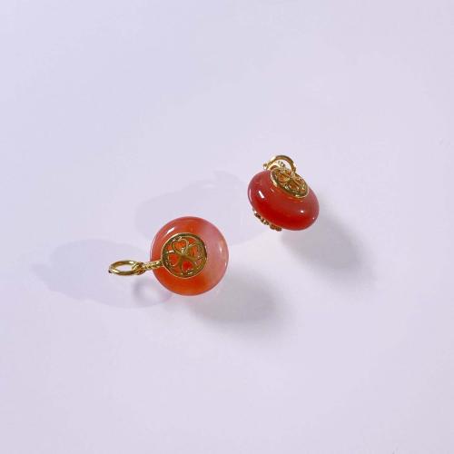 Agate Jewelry Pendants, with Brass, DIY, red, 12mm, Sold By PC