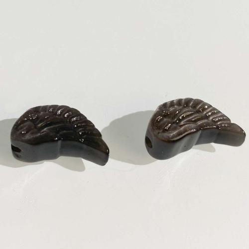 Koraliki z kameniem szlachetnym, Srebro + Obsydian, Kształt skrzydła, DIY, czarny, 10x18mm, sprzedane przez PC