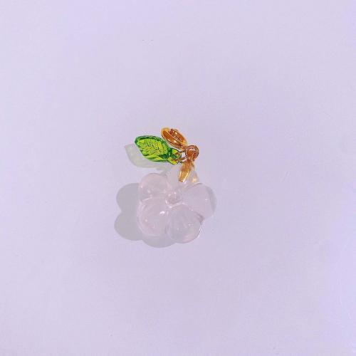 Quartz Gemstone Pendants Rose Quartz with Brass Flower DIY pink Sold By PC