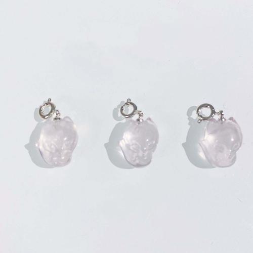 Pendentifs quartz naturel, quartz rose, avec laiton, renard, DIY, rose, 14x17mm, Vendu par PC