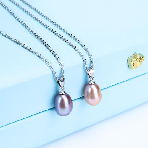 Freshwater Pearl Brass Necklace, with Brass, fashion jewelry & different size for choice & for woman, more colors for choice, Pendant size: 8-9mm, Length:Approx 45 cm, Sold By PC