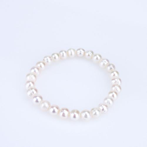 Freshwater Cultured Pearl Bracelet Freshwater Pearl handmade fashion jewelry & for woman white Single bead 7-8mm Length Approx 18 cm Sold By PC