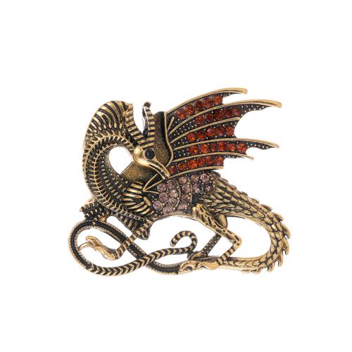 Tibetan Style Brooches, Dinosaur, plated, fashion jewelry & Unisex & with rhinestone, more colors for choice, 39.20x33mm, Sold By PC