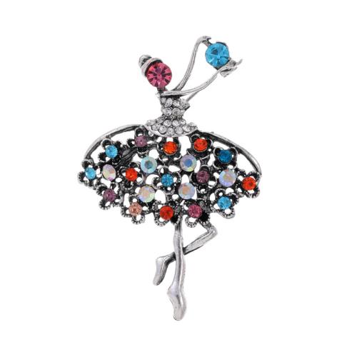 Tibetan Style Brooches, Girl, plated, fashion jewelry & for woman & with rhinestone, more colors for choice, 58x38mm, Sold By PC