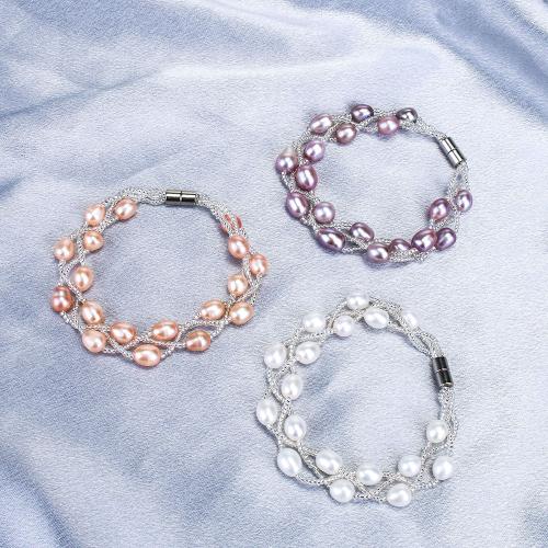 Bracelet en perles de culture d'eau douce, perle d'eau douce cultivée, avec Des billes de verre, fait à la main, bijoux de mode & pour femme, plus de couleurs à choisir, Single bead size: 7-8mm, Longueur:Environ 18 cm, Vendu par PC