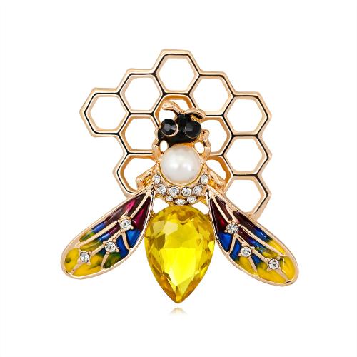 Tibetan Style Brooches, Bee, fashion jewelry & for woman & enamel & with rhinestone, 41x34mm, Sold By PC