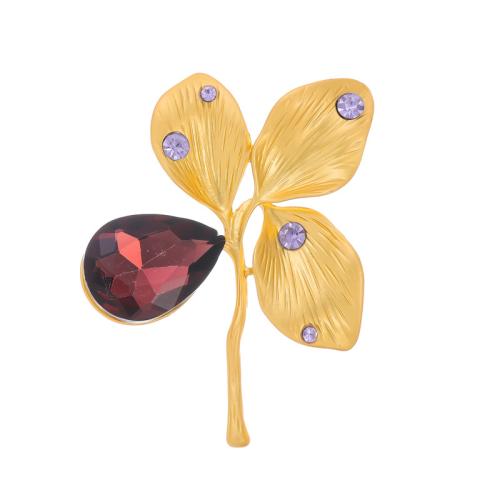 Zinc Alloy Brooches with Glass Leaf fashion jewelry & for woman & with rhinestone Sold By PC