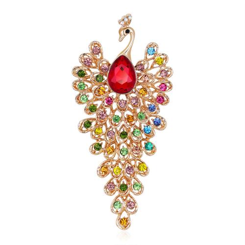 Tibetan Style Brooches, with Glass, Peacock, fashion jewelry & for woman & with rhinestone, 105x49mm, Sold By PC