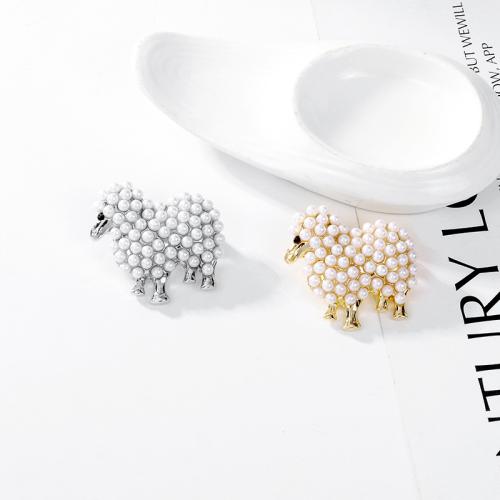 Zinc Alloy Brooches with Plastic Pearl Sheep plated fashion jewelry & Unisex Sold By PC
