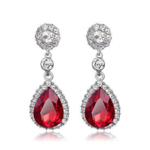 Tibetan Style Stud Earring, Teardrop, fashion jewelry & for woman & with rhinestone, more colors for choice, 48x16mm, Sold By Pair