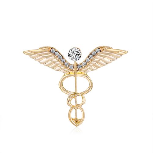 Tibetan Style Brooches, Angel Wing, fashion jewelry & Unisex & with rhinestone, gold, 30x37mm, Sold By PC