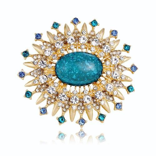 Zinc Alloy Brooches with Lampwork Flower fashion jewelry & for woman & with rhinestone gold Sold By PC