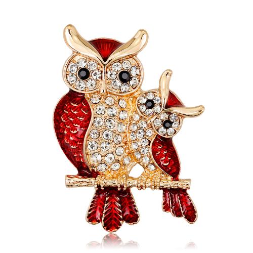 Zinc Alloy Brooches with Glass Rhinestone Owl plated fashion jewelry & for woman & enamel Sold By PC