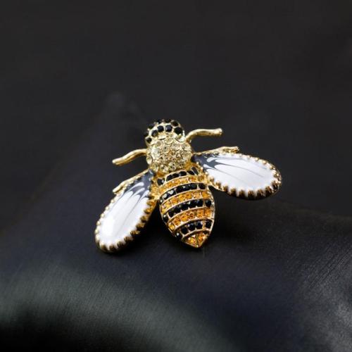 Tibetan Style Brooches, Bee, plated, fashion jewelry & Unisex & enamel & with rhinestone, 30x41mm, Sold By PC