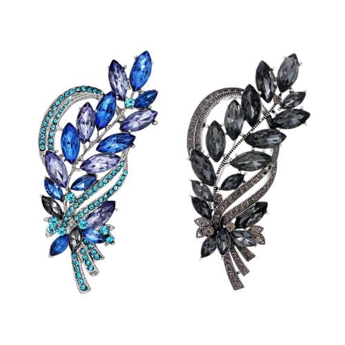 Tibetan Style Brooches, with Glass Rhinestone, Flower, platinum color plated, fashion jewelry & for woman & with rhinestone, more colors for choice, 89x40mm, Sold By PC