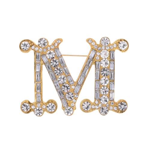 Zinc Alloy Brooches Letter M plated fashion jewelry & Unisex & with rhinestone Sold By PC