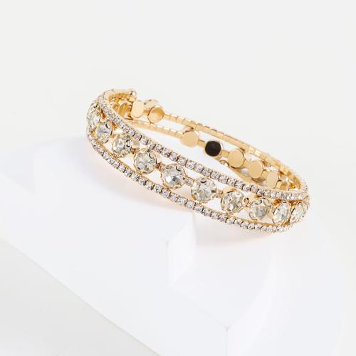 Iron Bracelet, with Crystal, fashion jewelry & for woman & hollow, gold, Diameter:2.17 Inch, Sold By PC