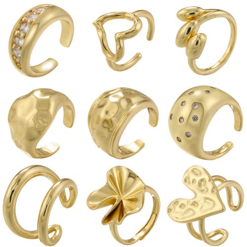 Kubisk Circonia Micro bane messing Ring, med Plastic Pearl, forgyldt, forskellige stilarter for valg & Micro Pave cubic zirconia & for kvinde, flere farver til valg, Solgt af PC