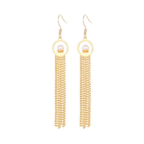 Messing Tropfen Ohrringe, mit Kunststoff Perlen, plattiert, verschiedene Stile für Wahl & für Frau, goldfarben, verkauft von Paar