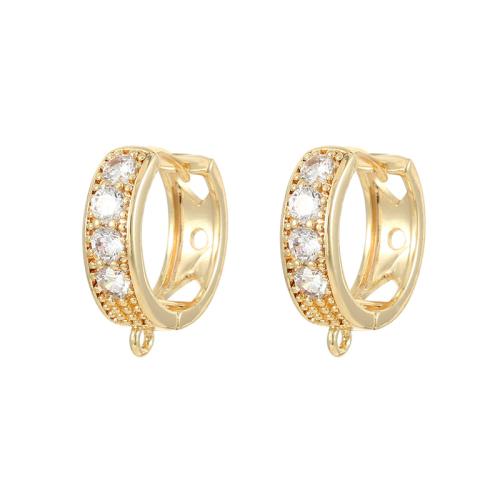 Brass Hoop Earring Components plated & micro pave cubic zirconia golden Sold By Pair