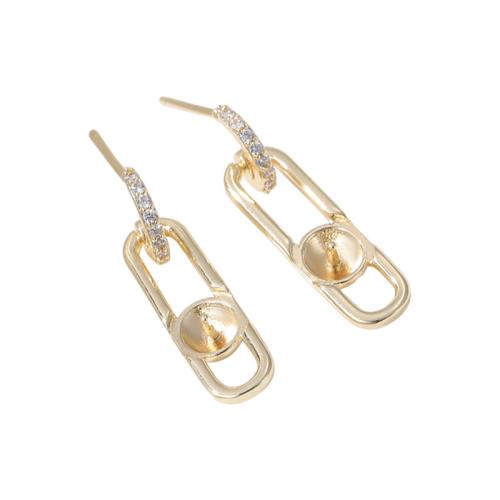 Cubic Zirconia Micro Pave Brass Earring with Plastic Pearl plated & micro pave cubic zirconia golden Sold By Pair