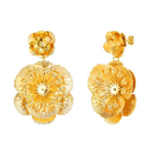 Brass Stud Earring Flower plated for woman golden Sold By Pair