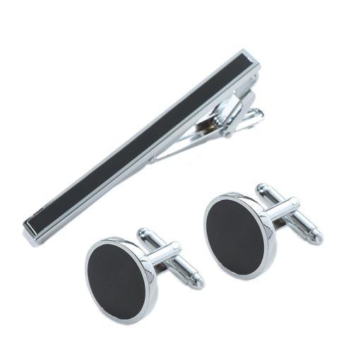 Tibetan Style Tie Clip Cufflink Set, stoving varnish, Unisex & different styles for choice & enamel, silver color, Sold By PC