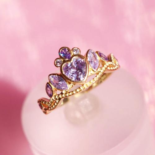 Zinc Alloy Finger Ring plated micro pave cubic zirconia & for woman golden Sold By PC