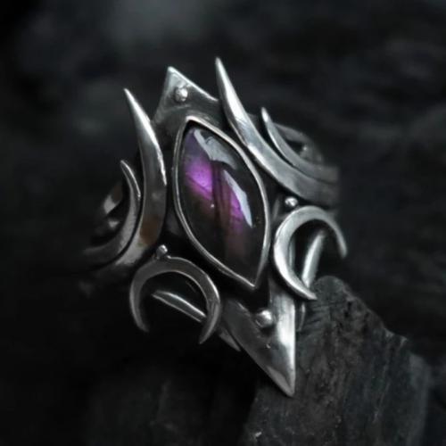 Tibetan Style Finger Ring, plated, micro pave cubic zirconia & for woman, purple, Sold By PC