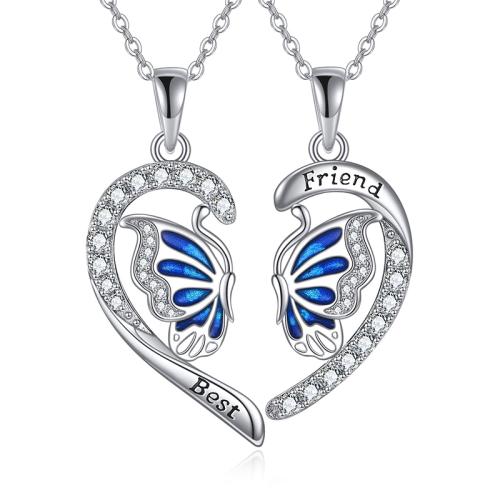 Zinc Alloy Jewelry Necklace plated 2 pieces & micro pave cubic zirconia & for woman silver color Sold By PC