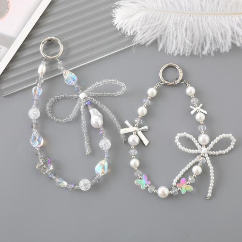 Mobile Phone Lanyard Zinc Alloy with Crystal & Plastic Pearl handmade & for woman Sold By PC