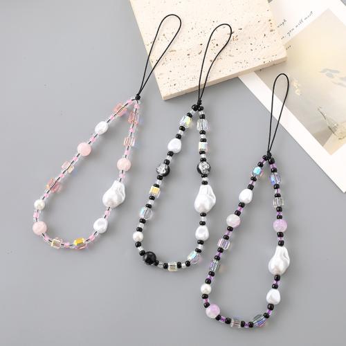 Mobile Phone Lanyard Crystal with Plastic Pearl handmade for woman 200mm Sold By PC