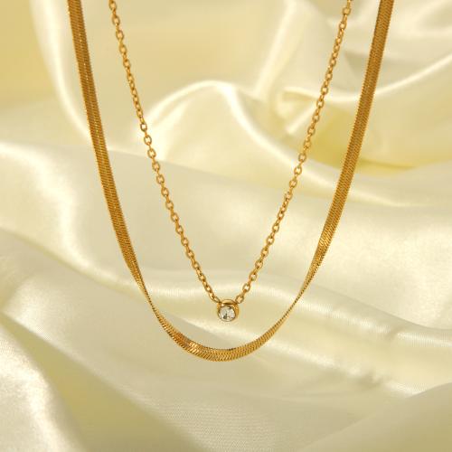 Collar de acero inoxidable de la joyería, acero inoxidable 304, con 5cm extender cadena, Doble capa & para mujer & con diamantes de imitación, dorado, longitud:aproximado 36 cm, aproximado 40 cm, Vendido por UD