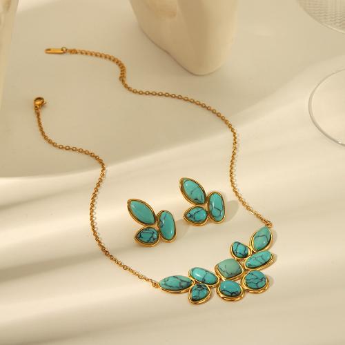 Fashion Stainless Steel Jewelry Sets 304 Stainless Steel with turquoise fashion jewelry & for woman golden Sold By PC