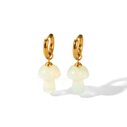 Huggie Hoop Drop Ohrringe, 304 Edelstahl, mit Naturstein, 18K vergoldet, Modeschmuck & für Frau, goldfarben, verkauft von Paar