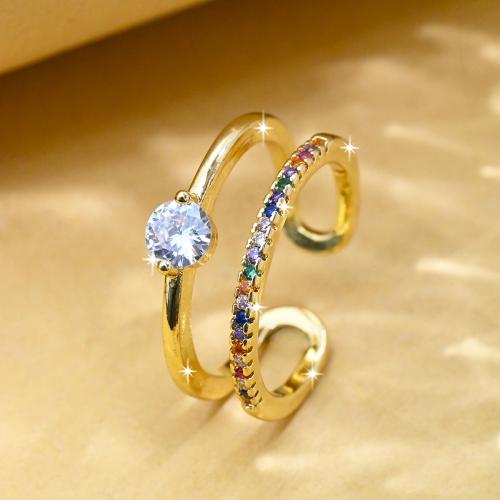 Kubisk Circonia Micro bane messing Ring, med Cubic Zirconia, guldfarve belagt, mode smykker & Unisex, blandede farver, nikkel, bly & cadmium fri, inner diameter:18-25mm, Solgt af PC