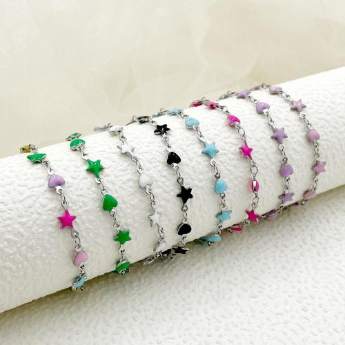 Bijoux bracelet en acier inoxydable, Acier inoxydable 304, avec 3cm chaînes de rallonge, bijoux de mode & pour femme & émail, plus de couleurs à choisir, Longueur:Environ 17 cm, Vendu par PC