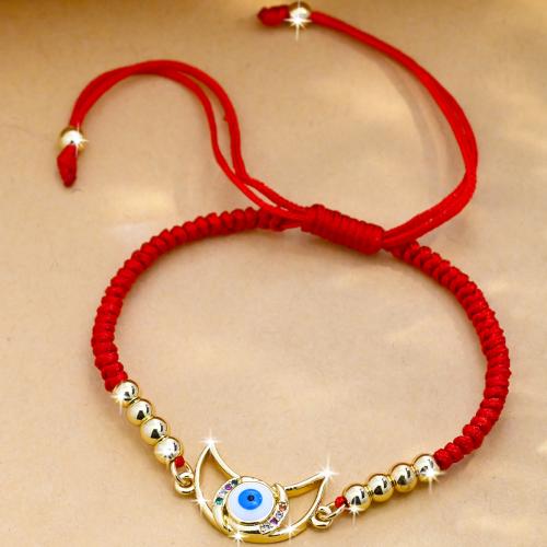 Evil Eye Jewelry Bracelet, Brass, with Knot Cord, Moon, gold color plated, Adjustable & fashion jewelry & Unisex & micro pave cubic zirconia & enamel, mixed colors, nickel, lead & cadmium free, Length:Approx 15-24 cm, Sold By PC