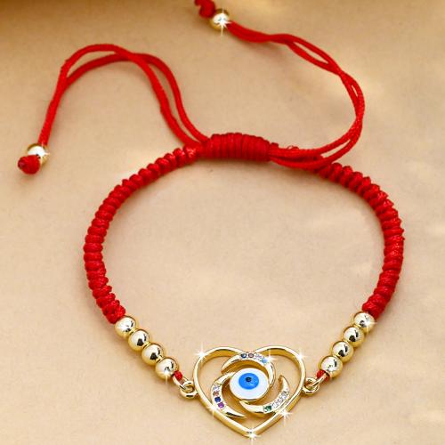Evil Eye Jewelry Bracelet Brass with Knot Cord Heart gold color plated Adjustable & fashion jewelry & Unisex & micro pave cubic zirconia & enamel mixed colors nickel lead & cadmium free Length Approx 15-24 cm Sold By PC