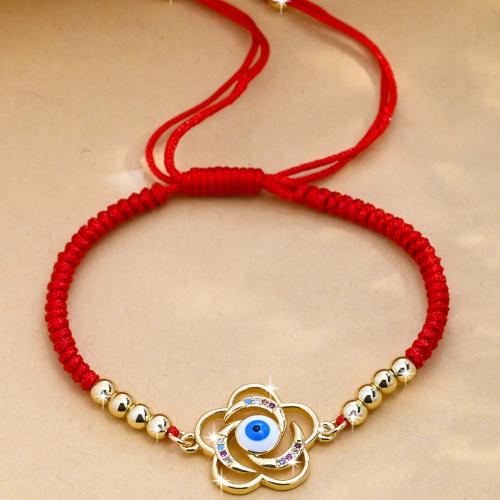 Evil Eye Jewelry Bracelet Brass with Knot Cord Flower gold color plated Adjustable & fashion jewelry & Unisex & micro pave cubic zirconia & enamel mixed colors nickel lead & cadmium free Length Approx 15-24 cm Sold By PC