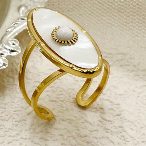 Shell Finger Rings, 304 Stainless Steel, with White Shell, Vacuum Ion Plating, fashion jewelry & for woman, white, 28mm, Inner Diameter:Approx 21mm, Sold By PC