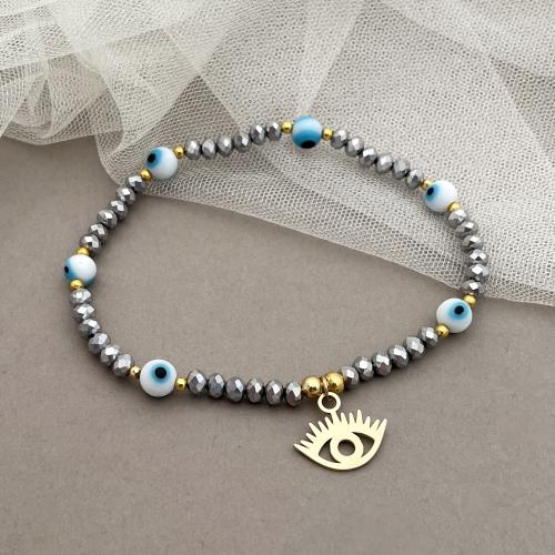 Evil Eye Jewelry Bracelet 304 Stainless Steel with Resin Vacuum Ion Plating fashion jewelry & Unisex mixed colors 13mm Length Approx 20 cm Sold By PC