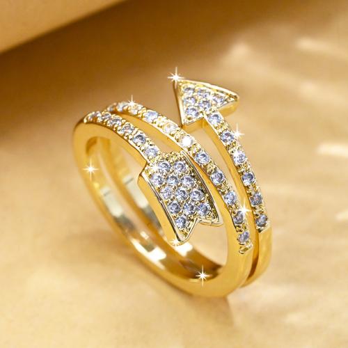 Cubic Zirconia Micro Pave Brass Ring, arrowhead, gold color plated, fashion jewelry & Unisex & micro pave cubic zirconia, clear, nickel, lead & cadmium free, inner diameter:18-25mm, Sold By PC